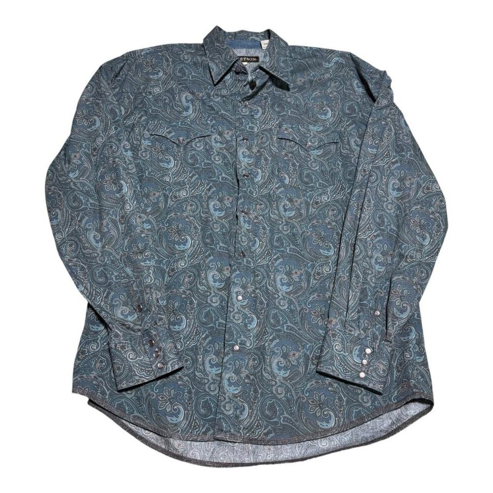 Stetson Paisley 100% Cotton Multicolor‎ Pearl Snap Long Sleeve Shirt Men's XL